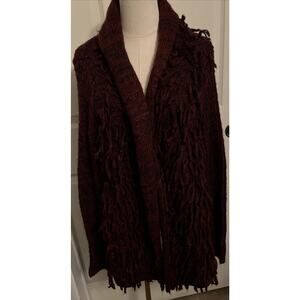 Vintage American Blues Naven Cardigan Sweater Art to Wear Boho ,Size M ,Maroon
